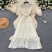 Elegant A-Line Dress Lace Trim Slimming Pleated Long Skirt Casual Professional Summer Dress For Women_ecoleips.com