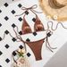 Shiny Metallic Brown Two Piece Bikini Set Women Halter Tie Triangle Top Side Tie Cheeky High Cut Swimsuit Summer Beach Bathing Suit_ecoleips.com