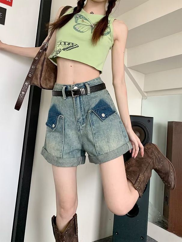 Denim Shorts Women's Summer New High-waisted And Thin Loose A-word Straight Wide-leg Pants_ecoleips.com