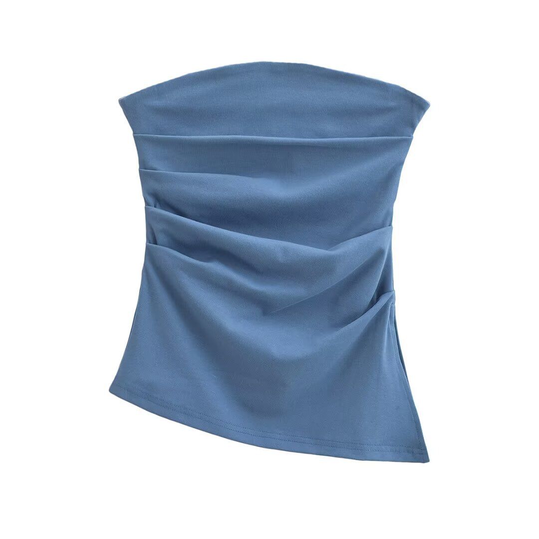 Women's Clothing Sexy Slim Pleated Tube Tops For Women Outerwear Waist Hugging Slimming Side Slit Tube Top Vest_ecoleips.com