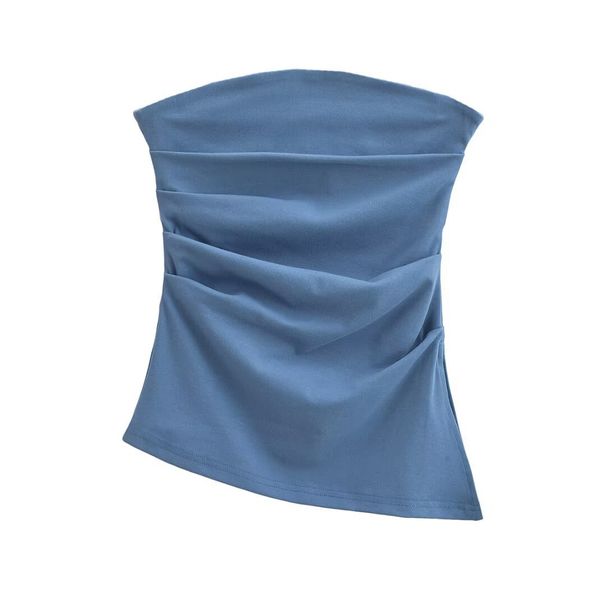 Women's Clothing Sexy Slim Pleated Tube Tops For Women Outerwear Waist Hugging Slimming Side Slit Tube Top Vest_ecoleips.com