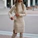 Slim Fit Cable Knit Turtleneck Sweater Dress – Elegant High Neck Split Hem Pullover With Ribbed Detailing, Versatile Layering Staple_ecoleips.com