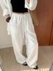 Slack Linen Wide-leg Pants Summer Loose Versatile Drawstring Straight White Casual Trousers Korean Fashion 2026_ecoleips.com