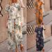 Women's Clothing Printed Cotton And Linen Job Floral Short Sleeved Casual Nine Point Pants Suit_ecoleips.com