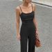 Women's Slim Fit Sleeveless Jumpsuit Summer Spliced Lace Hollow Out Design Cross Suspender Style_ecoleips.com