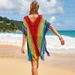 Women's Clothing New Rainbow Colored Hollow Beach Cover Up Bikini Cover Up Swimsuit Sunscreen Clothing For Seaside Vacation_ecoleips.com