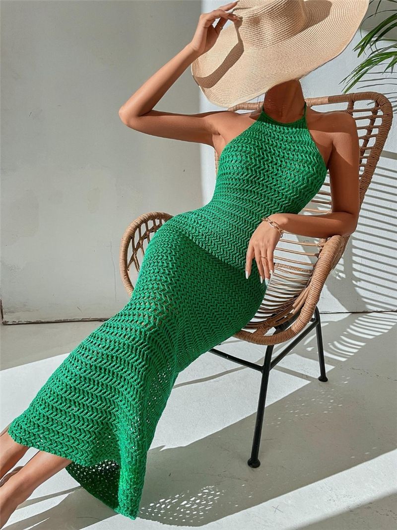 Women's Clothing Spring And Summer New Slim Fit Halter Neck Tie Backless Knitted Sweater Dress_ecoleips.com