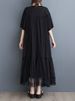 Black Vintage Mesh Patchwork Dresses For Women 2026 Summer New Short Sleeve Loose Casual Midi Dress Robe Fashion Elegant Clothes_ecoleips.com