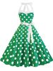 Elegant Halter Vintage Summer Party Dress Women's Strapless Dot Print Pinup Rockabilly Big Swing Pink Sundress 50s 60s Style_ecoleips.com