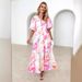 Cross-Border European And American Women's Fashion Summer New Floral Print Puff Sleeve A-Line Long Elegant Dress_ecoleips.com