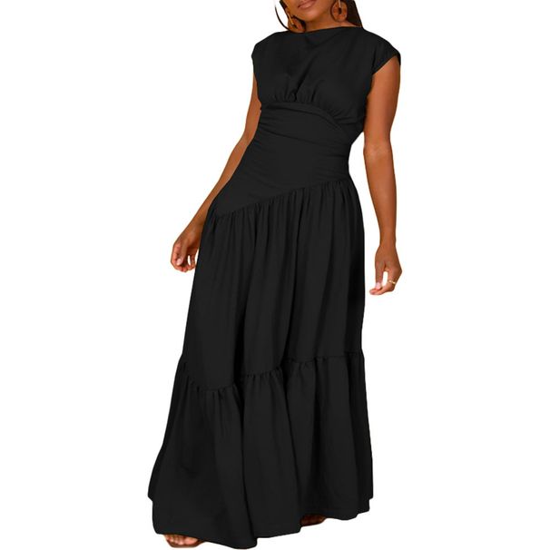 BN301 Women's Sleeveless Ruffled Swing Dress Solid Color Loose Fit European American Style Spring Summer Fashion Cross Border Supply_ecoleips.com