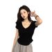 Pure Desire Wind V-neck Short-sleeved T-shirt Women's Summer New Slim And Thin Spice Girl Short Irregular Bottoming Top_ecoleips.com