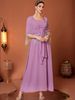Modest Abaya Dress/Muslim Dress Women Elegant Evening Dress With Starry Sequins & Silver Thread Fringe – Two-Piece Style Long Robe In Pink-Purple_ecoleips.com
