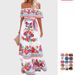 Off-Shoulder Long Skirt Dress Red Floral Print Spring/Summer New Arrivals Collection_ecoleips.com