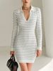 Lightweight Airy Ribbed V Neck Polo Striped Long Sleeve Knit Dress_ecoleips.com