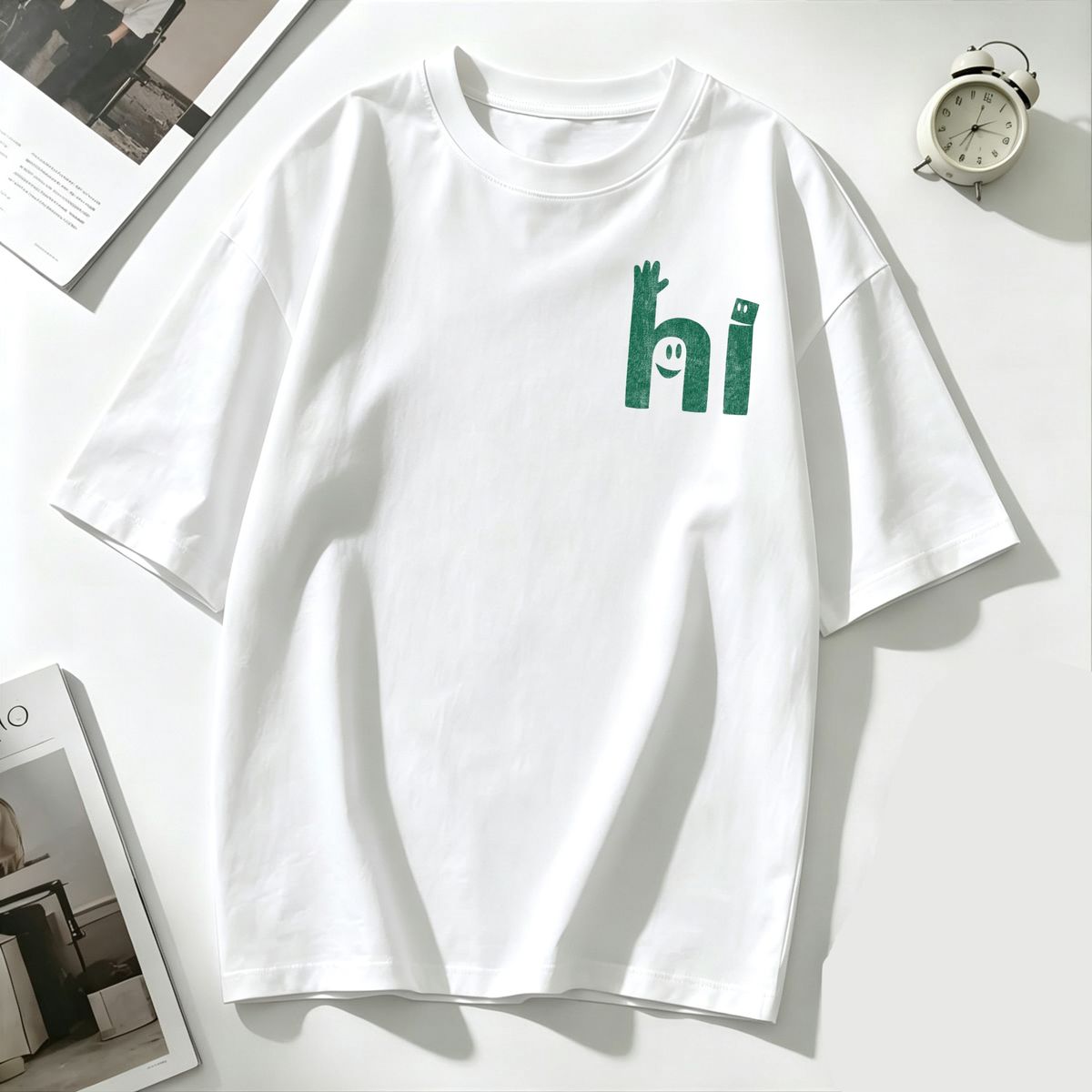 Women’s Oversized T-Shirt Cute Hi Letter Graphic Casual Loose Short Sleeve Streetwear Top_ecoleips.com