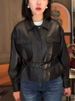 Aria Basics 2025 Autumn Women's Genuine Leather Jacket, Waist-Cinching, Belted, Sheepskin, Casual Versatile Coat, Winter Thickened_ecoleips.com