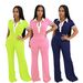 Women's Clothing Spring And Summer Leisure Suit Polo Collar Top High Waist Wide Leg Pants Contrast Color Leisure Two Piece Suit_ecoleips.com