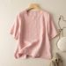 Women's Cotton-Linen Short-Sleeved T-Shirt With A Literary, Retro Vibe; Summer-Friendly, Loose-Fitting Casual Sweater._ecoleips.com