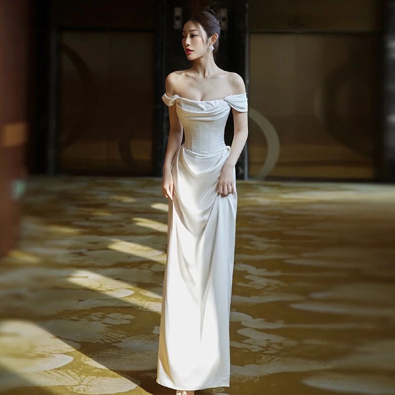 Elegant Style Light Satin Mermaid Wedding Dress Off The Shoulder Simple Brides Gown New Design Women's Party Wear_ecoleips.com