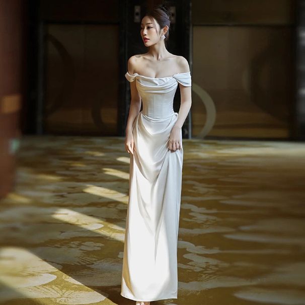 Elegant Style Light Satin Mermaid Wedding Dress Off The Shoulder Simple Brides Gown New Design Women's Party Wear_ecoleips.com