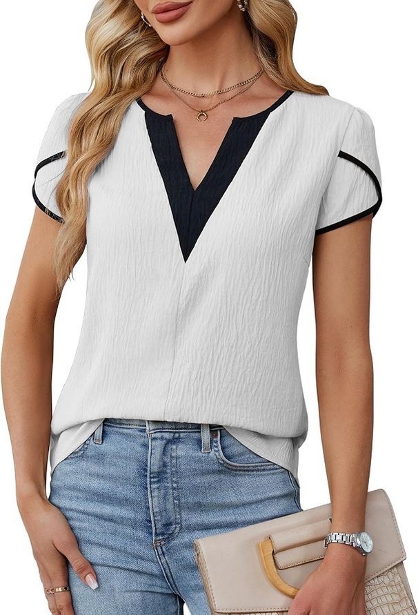 2026 European And American Cross-border Women's Clothing, Summer New Fashion Color-blocked V-neck Petal_ecoleips.com
