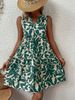 Women's Bohemian-Style Loose-Fitting Dress With V-Neckline, Pleated Design And Printed Pattern_ecoleips.com