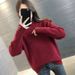 Women's Semi-Turtle Neck Sheep Velvet Sweater Embroidered Loose Knit Top For Autumn Winter Korean Style Casual Chic_ecoleips.com