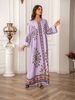 Cross-Border Export Women's Long Robe Printed Rhinestone Dress Abaya, Elegant Floral Pattern, Perfect For Special Occasions_ecoleips.com