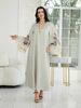 Women's Long Abaya Dress V Neck Fringe Design Loose Fit Arabic Style, Elegant Plant Pattern All Seasons Fashion_ecoleips.com