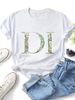 Women Casual Crew Neck Short Sleeve T-Shirt, Vintage Forest Cartoon DI Letter Graphic Loose Fit Black Tee Summer Daily Basic Tops_ecoleips.com