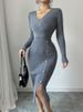 K Dress With Waist Cinching, Mid Length, Hip Hugging Design, And A Tight Knit Dress With A Base Underneath_ecoleips.com