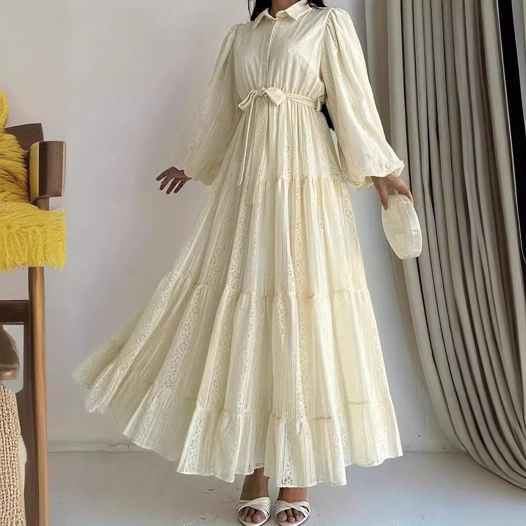 Women's Clothing Ladies Middle Eastern Muslim New Lace Lapel Robe Fashionable And Elegant Dress_ecoleips.com
