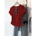 Unique Heart-Shaped Embroidered White Pure Cotton Short-Sleeved Top 2026 Summer Round-Neck Double-Sided Pleated T-Shirt_ecoleips.com
