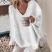 Women's V-Neck Beaded Sweater – Trendy Oversized Knit Top For Casual & Streetwear (S-XXL, Acrylic-Polyester Blend, Lightweight Comfort In 4 Colors)_ecoleips.com