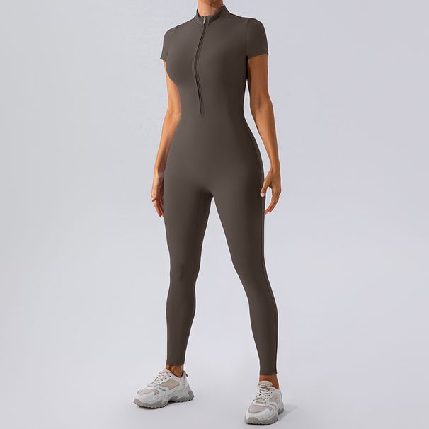 Women's Clothing Zipper Short Sleeved Nude Yoga Jumpsuit For Women To Wear As Outerwear For Fitness Sports Trousers Jumpsuit_ecoleips.com