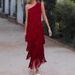 Spring Summer Asymmetric Tassel Oblique Shoulder Dress For Women European American Fashion Evening Gown_ecoleips.com