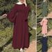 Women's Clothing O Neck Long Sleeve Muslim Women Spring Solid Color Dress Elegant Casual Kaftan Holiday Robe_ecoleips.com