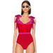 Women's One-Piece Swimsuit With Bow Tie - Color Block Design_ecoleips.com