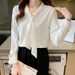 Elegant V-Neck Chiffon Blouse | Flowy Long Sleeve Shirt For Women (Solid Colors, Lightweight & Breathable)_ecoleips.com