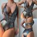 European American Style Drawstring Backless One Piece Swimsuit Sexy Laser Glossy Bikini Women's Cross Border 2025 New_ecoleips.com