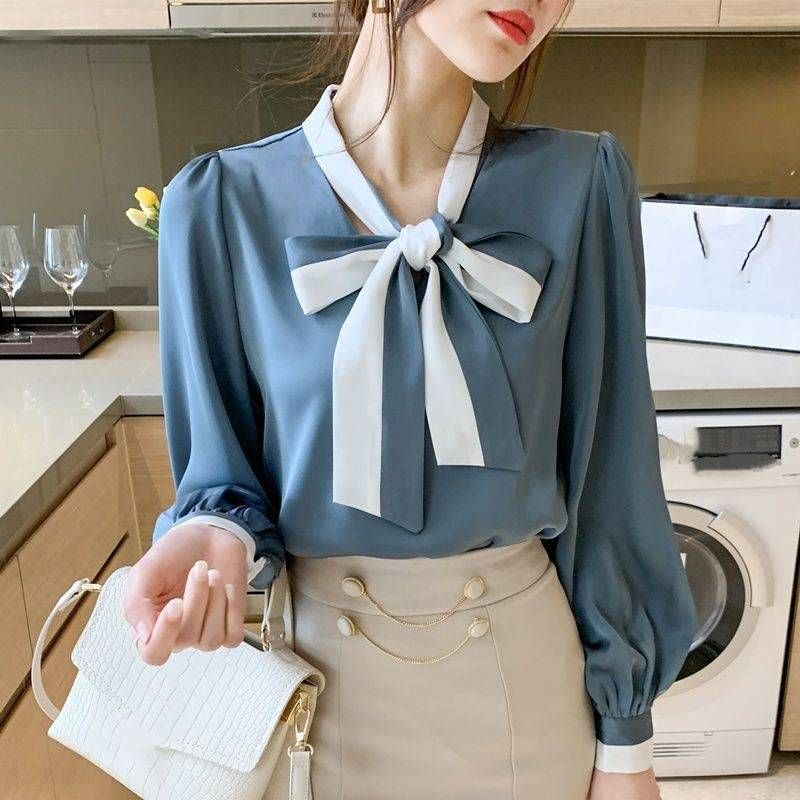 Women's Clothing Send Bow Tie Professional Shirt Women's Long Sleeve Early Autumn New Top Design Niche Spring And Autumn Chiffon Shirt_ecoleips.com