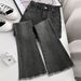 K Retro Micro Flared Jeans For Women, High Waisted Elastic Slim Straight Leg Pants With Frayed Edges, Floor Length Flared Pants For Women_ecoleips.com