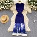 Women's Clothing Design Gradient Tie Dye Knitted Skirt Summer New Style Elegant Single Breasted Round Neck Sleeveless Dress_ecoleips.com
