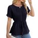European And American 2025 Spring And Summer New Casual Shirt Ruffled Round Neck Short Sleeved Top Fashionable Women_ecoleips.com