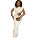 Women's Fashion Sleeveless Dress Solid Color Oblique Collar Fishtail Skirt Ribbon Detail Temperament Skirt Dress_ecoleips.com