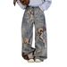 Women's Clothing 3D Optical Print Denim Jeans Bear Bow Design England Style Fashion Spring/Autumn Summer Regular Fit Polyester_ecoleips.com