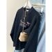 European American Style Thin Round-neck Pullover Sweatshirt Women, Loose Fit, Korean Version, With Bow Embroidery,_ecoleips.com