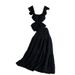 Women's French Sweet & Spicy Style Two Piece Set Ruffled Lace Square Neck Top With Slim Fitting Ruffled Long Skirt_ecoleips.com