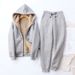 Fleece-lined Thickened Casual Fashion Suit For Women, New Autumn Winter Slim-fit Hooded Cardigan Jacket And Sweatpants_ecoleips.com